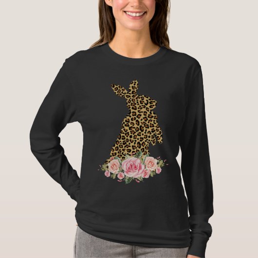 Bunny Flowers Leopard Print Girls Women Happy East Tシャツ (正面)