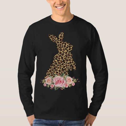 Bunny Flowers Leopard Print Girls Women Happy East Tシャツ (正面)