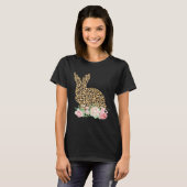 Bunny Flowers Leopard Print Girls Women Happy East Tシャツ (正面フル)