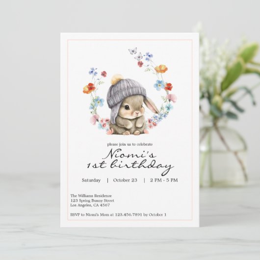 Bunny Garden First Birthday Invitation 招待状 (スタンド正面)