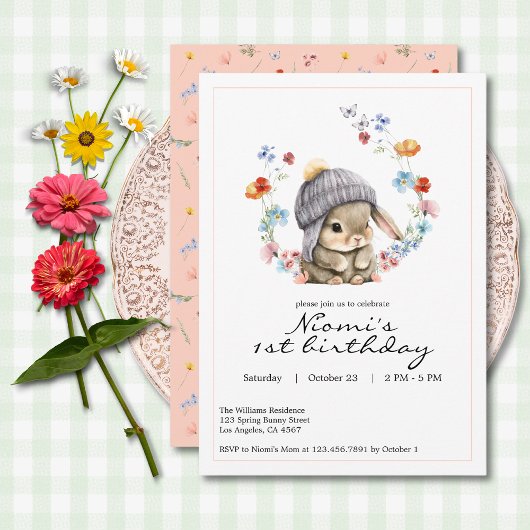 Bunny Garden First Birthday Invitation 招待状