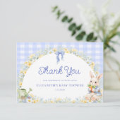 Bunny Gingham Blue Baby Shower Thank You Card カード (スタンド正面)