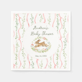 Bunny Girl Floral Pink Bow Baby Shower  スタンダードカクテルナプキン