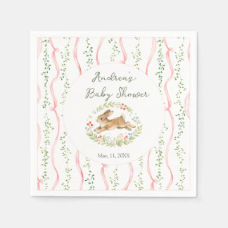 Bunny Girl Floral Pink Bow Baby Shower  スタンダードカクテルナプキン