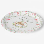 Bunny Girl Floral Pink Bow Baby Shower ペーパープレート (アングル)