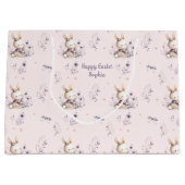 Bunny Girl Personalized Name Pink Purple Easter ラージペーパーバッグ (正面)