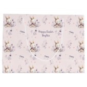 Bunny Girl Personalized Name Pink Purple Easter ラージペーパーバッグ (裏面)