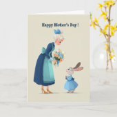 Bunny Giving Flowers to Grandma for Mother's Day カード (黄色い花)