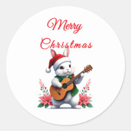 Bunny Guitar Merry Christmas Sticker ラウンドシール