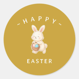 Bunny Happy Easter Round Stickers ラウンドシール
