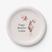 Bunny Heart Balloon Pink Butterflies Birthday ペーパープレート (正面)