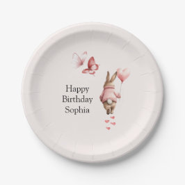 Bunny Heart Balloon Pink Butterflies Birthday ペーパープレート