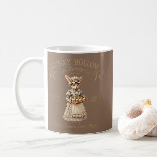 Bunny Hollow Bakery Vintage Easter Rabbit Baker コーヒーマグカップ (ドーナツ)