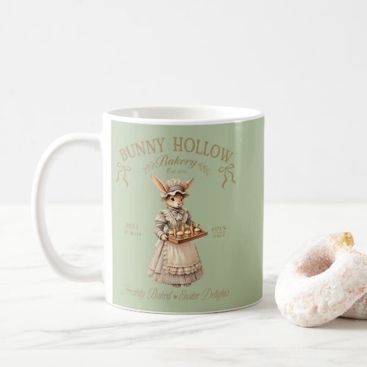 Bunny Hollow Bakery Vintage Easter Rabbit Baker コーヒーマグカップ (ドーナツ)