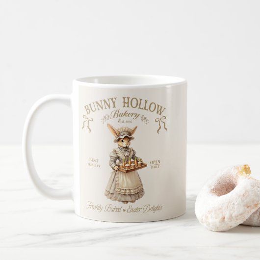 Bunny Hollow Bakery Vintage Easter Rabbit Baker コーヒーマグカップ (ドーナツ)