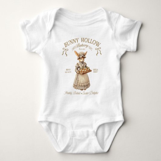 Bunny Hollow Bakery Vintage Easter Rabbit Baker ベビーボディスーツ (正面)