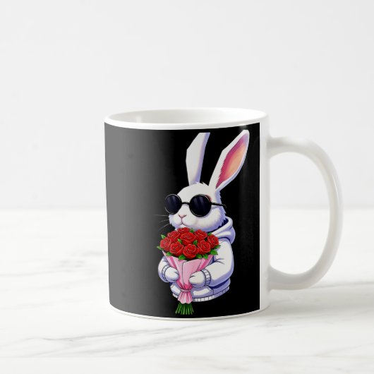 Bunny Hugging Valentine Flower Bunny  コーヒーマグカップ (右)