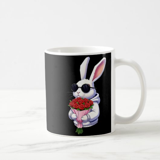 Bunny Hugging Valentine Flower Bunny コーヒーマグカップ (右)