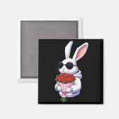Bunny Hugging Valentine Flower Bunny  マグネット (正面/裏面)