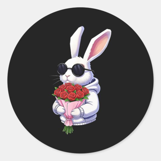 Bunny Hugging Valentine Flower Bunny  ラウンドシール (正面)