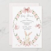 Bunny Hydrangeas Pink Girl Ballerina Baby 招待状 (正面/裏面)