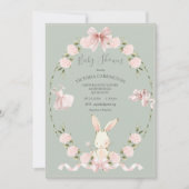 Bunny Hydrangeas Pink Sage Ballerina Baby 招待状 (正面)