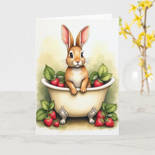 Bunny In A Basin Cute Art Card カード (黄色い花)