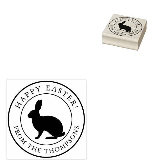 Bunny In A Circle Happy Easter With Name ラバースタンプ (押印)