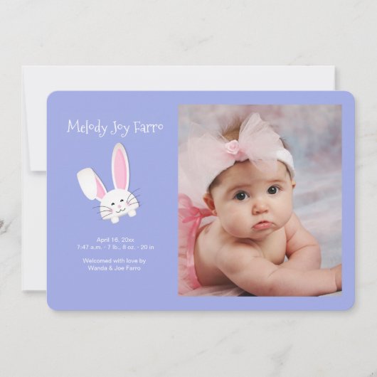 Bunny in a Pocket Photo Birth Announcement 案内状 (正面)