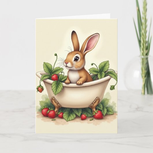 Bunny In A Tub Cute Card カード (正面)