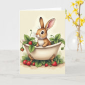 Bunny In A Tub Cute Card カード (黄色い花)
