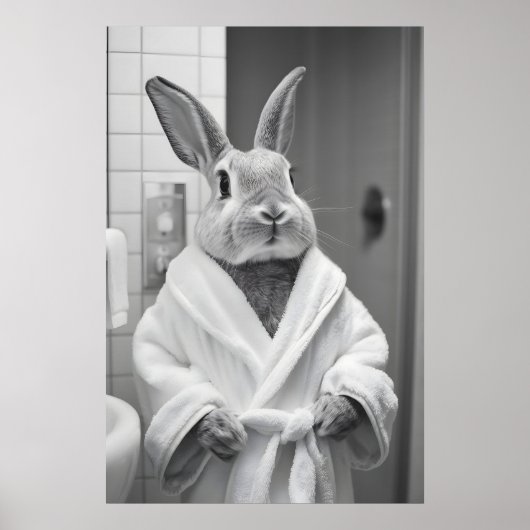 Bunny in Bathrobe Print, Funny Bathroom AI Art ポスター (正面)
