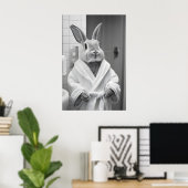 Bunny in Bathrobe Print, Funny Bathroom AI Art ポスター (ホームオフィス)