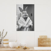 Bunny in Bathrobe Print, Funny Bathroom AI Art ポスター (キッチン)