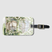 Bunny in Chest Green Leaves Floral ラゲッジタグ (正面横)