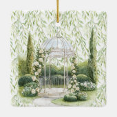 Bunny in Chest Green Leaves Floral Christmas セラミックオーナメント (裏面)