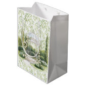 Bunny in Chest Green Leaves Floral Christmas ミディアムペーパーバッグ (裏面アングル)