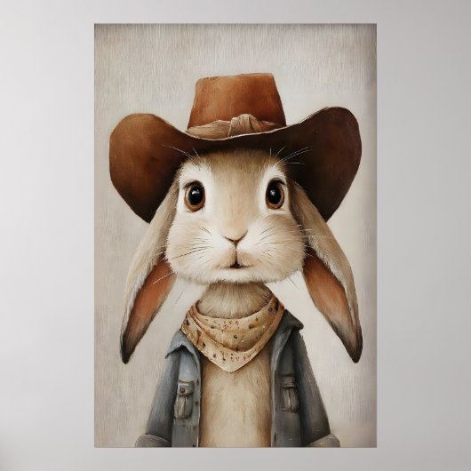 Bunny In Cowboy Hat Print, Rabbit Wall Art, Farm ポスター (正面)