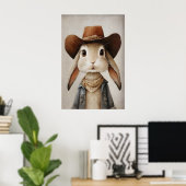 Bunny In Cowboy Hat Print, Rabbit Wall Art, Farm ポスター (ホームオフィス)