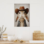 Bunny In Cowboy Hat Print, Rabbit Wall Art, Farm ポスター (キッチン)