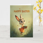 Bunny in Orange Dress Wearing Flower Crown Easter カード (黄色い花)