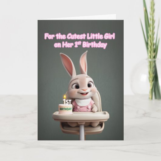 Bunny in Pink Cutest Little Girl 1st Birthday カード (正面)