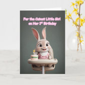 Bunny in Pink Cutest Little Girl 1st Birthday カード (黄色い花)