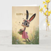 Bunny in Pink Dress Wearing Flower Crown Easter カード (黄色い花)