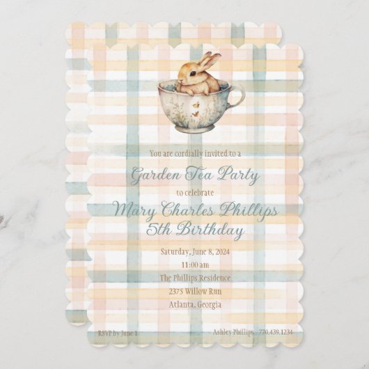 Bunny in Tea Cup水彩招待状 招待状 (正面/裏面)