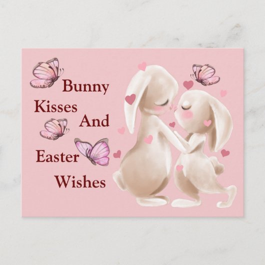 Bunny Kisses And Easter Wishes ポストカード (正面)