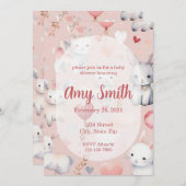 Bunny & Lamb Baby Shower Invitation – Watercolor 招待状 (正面/裏面)