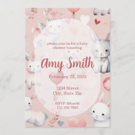 Bunny & Lamb Baby Shower Invitation – Watercolor 招待状