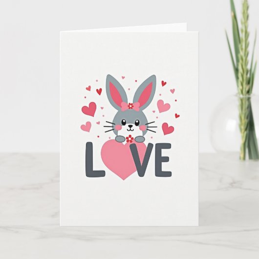 Bunny Love Hearts Valentine Card カード (正面)