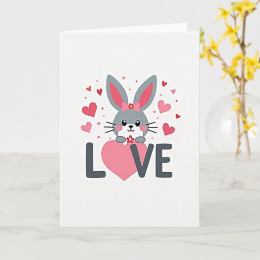 Bunny Love Hearts Valentine Card カード (黄色い花)